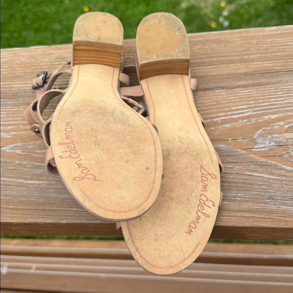 Sam Edelman Angela Natural Low Heel Summer Sandals Tan / Nude Size 8 - Picture 9 of 9